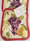 Set Of 2 Same Kitchen Pot Holders  7 x7   2 Fruits  Grapes   Pear  Red Back  Cv