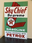 Texaco Sky Chief Gasoline Metal Sign Baked Oil Gas Pump Plate 18x12