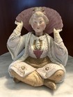 Pair Antique German Bohme Bisque Porcelain Oriental Asian Man Woman Fan Nodders