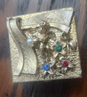 Vtg 1930   s Pill Box Enamel Interior Angel W pearl   Rhinestones  Original Box