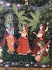 Hindu Religious Painting Of Radha Krishna Love Scene Art On Cloth 11x14 Inch