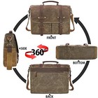Mens Messenger Bag 15 6 Inch Waterproof Vintage Genuine Leather Waxed Khaki