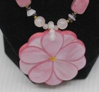 L - Older Lee Sands Flower Inlay Necklace W Quartz Beads  Stones  19 Inches