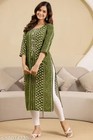 Women Embroidered Printed Kurti For Girls Women Mehandi Green Kurti