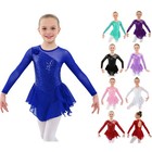 Us Kid Girl Leotard Flower Dancewear Figure Skater Dresses Sequins Unitard Shiny