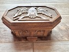 Vintage Carved Wood Coffin Casket Trinket Box Eagle Red Velvet Gothic Folk Art