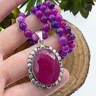 Ruby Tourmaline Pendant Sugilite Bead Necklace Sterling Silver 925