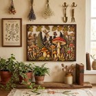 Retro Boho Mushroom Wooden Wall Art  Vintage Fungi Decor  Mid Century Botanical