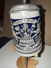 Vintage Original Gerzit Lidded German Stoneware Beer Stein  Cobalt Blue Pewter
