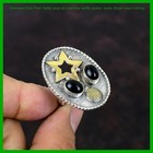 Black Onyx Gemstone Birthday Solitaire Star Ring Jewelry 18k Gold Finish Silver
