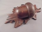 Antique Carved Wood Acorn Oak Leaf Hanging Match Safe Holder