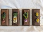 Set Of 5 Vintage 70s Wood Vegetable Wall Plaques 3d Raised Hanging Kitchen Decor