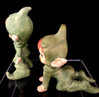 Vintage Set Of 2 Pixie Elf Figurine Ceramic W red Hair