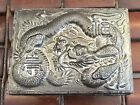 Vintage Japanese Repousse Dragon   Landscape Silver Tone Trinket Box 3 25 x3 75 