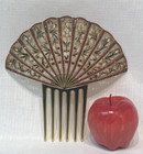 Vintage Celluloid Ladies Large Hair Comb Fan Curved Red Rhinestones 7 5  W