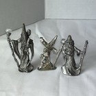 Pewter Wizard Staff Crystal Ball Owl 3  Gallo 1980s Set Of 3 Wizards Vintage