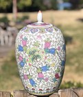 Vintage Chinese Famille Rose 13 1 2    Lidded Vase With Butterflies And Flowers