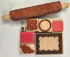 Stamp Lot - Roller Scroll Checker Dots Frame Branch - Wood Mount Rubber Stamps