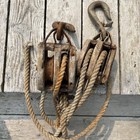 Vintage Nautical Wooden Pulley Blocks W  Original Rope     Rustic Maritime Decor