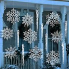18 Pcs Large Christmas Tree Decoration Crystal Snowflake And Icicle- Clear