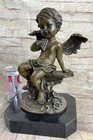 Cherub Angel Playing Pan Flute Hand Made Bronze Sculpture Home Decor