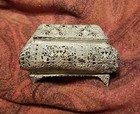 Antique Silver Spice Box  4 1 2   3 1 2   Wood Bottom  Some Dents   Tarnish  