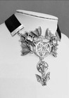 Flying Bat Inverted Pentagram Pentacle Black Velvet Choker Pentacle Necklace  cn