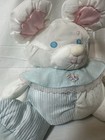Vintage Fisher Price Stuffed Rattle Plush Baby Puffalump Mouse 1988 Collar Blue
