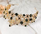 Pearl Bridal Crown  Green Crystal Tiara  Wedding Hair Jewelry  Princess Tiara