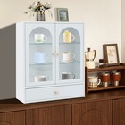 Display Cabinet 18 7  Tall Storage Cabinet With Drawer  White Curio With Glass