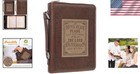 Secure Zipper Closure Bible Cover - Large Brown Faux Leather With Proverbs 16 9