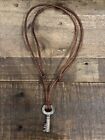 Abercrombie   Fitch Antique Distressed Leather Skeleton Old Vintage Key Necklace