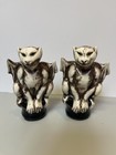 Gothic Gargoyle Pair Glazed Ceramic Pottery Halloween Shelf Decor