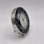 Brighton Silver Scroll Tabletop Clock Black Enamel Feet Stand 2    New Battery 