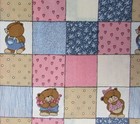 Teddy Bear Patchwork Cheater Quilt Fabric Cotton 2 Yards X 44  Blue Pink Squares