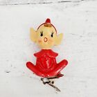 Vintage Ceramic Red Pixie Elf Sitting Legs Crossed Tree Clip Ornament