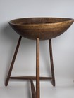 Vintage Mcm Rustic Country Carved Wood Dough Bowl Catchall On Stand Legs
