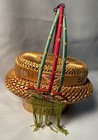 Vintage Chinese Asian Betrothal Wedding Woven Bamboo Basket Labeled  9 5   tall