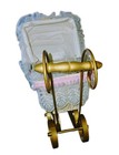 Rare Vintage 1950 Doll Carriage With Flowers  White Lace Pink Ruffles Gold Metal