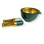 Vintage Ceramic Mortar   Pestles Green Gold 3 5    Small Bowl Dish Rx Herb Grinder