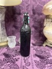 Decorative Wine Bottle Stained Glass Hand Painted Upcycled Black Tiffany Blue