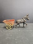 Hubley Miniature Cast Iron Donkey mule And Cart Collectible Rolling Figurine