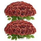 50pcs Burnt Orange Artificial Roses - Realistic Silk Flowers For Wedding  Home  