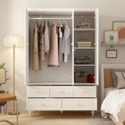 White Paint Big Wardrobe Armoires W mirror  Hanging Rod  Drawers  Adjustable She