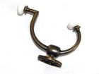 Vintage Coat Hook Antique Brass With Porcelian Ends For Hall Tree