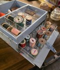 Vintage Floral Sewing Case Box 9  X 8 5  X 4  Wooden Spools  Needles