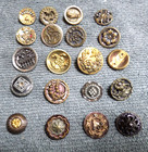 Lot Of 20 Vintage Antique Metal Carved Flower Picture Buttons