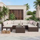 7 Piece Patio Furniture Set Outdoor Rattan Sofa Cushions Backyard Furniture Sets