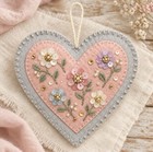 Diy Blush Blossom Heart Embroidered Sequin Craft Felt Ornament Kit Easy Pattern
