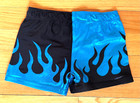 Men   s Pro Wrestling Biker Shorts Black blue W  Flames Sz S 30   32 Spandex